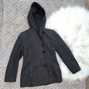 Express Charcoal Gray Double-Breasted Hooded Wool Coat Women’s 3/4